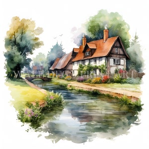 Watercolor English Village Clipart Bundle - 10 JPG di alta qualità - Download digitali - Uso commerciale, acquerello, tecniche miste, artigianato di carta