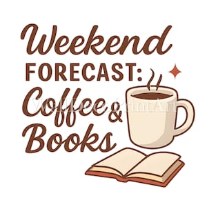 Kaffee und Bücher - Druckbares transparentes PNG-Design für T-Shirts, Sublimation, kommerzielle Nutzung, digitaler Download Print on Demand-Projekte