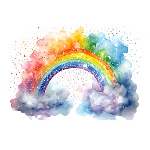 Colorful Rainbows Clipart - 1 PNG & 10 High Quality JPGs - Digital Downloads - Commercial Use, Watercolor, Mixed Media, Digital Paper Craft