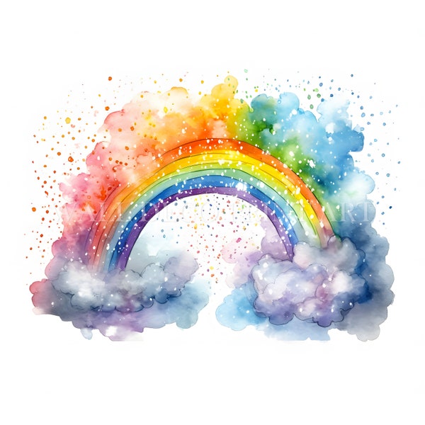 Regenbogen Regenbogen Clipart - 1 PNG und 10 hochwertige JPGs - Digitale Downloads - Kommerzielle Nutzung, Aquarell, Mischtechnik, Digitales Papier