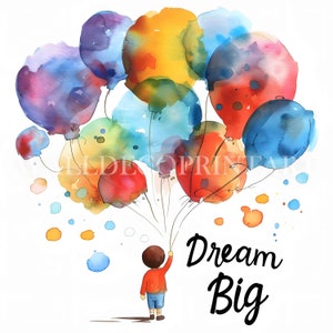 12 DREAM BIG Clipart Bundle - Wysokiej jakości pliki JPG - Pobieranie cyfrowe - Komercyjne wykorzystanie akwareli, technika mieszana, cyfrowe rzemiosło papierowe, projekt koszulki