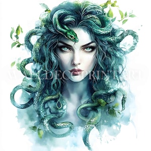9 cliparts femme Medusa - fichiers JPG de haute qualité - téléchargements numériques usage commercial aquarelle imprimables médias papier numérique Art Fantasy Portrait