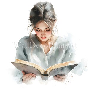 11 lesende Frau Clipart Bundle - 10 hochwertige JPG - digitaler Download - kommerzielle Nutzung Aquarell Mixed Media druckbare Papier Handwerk
