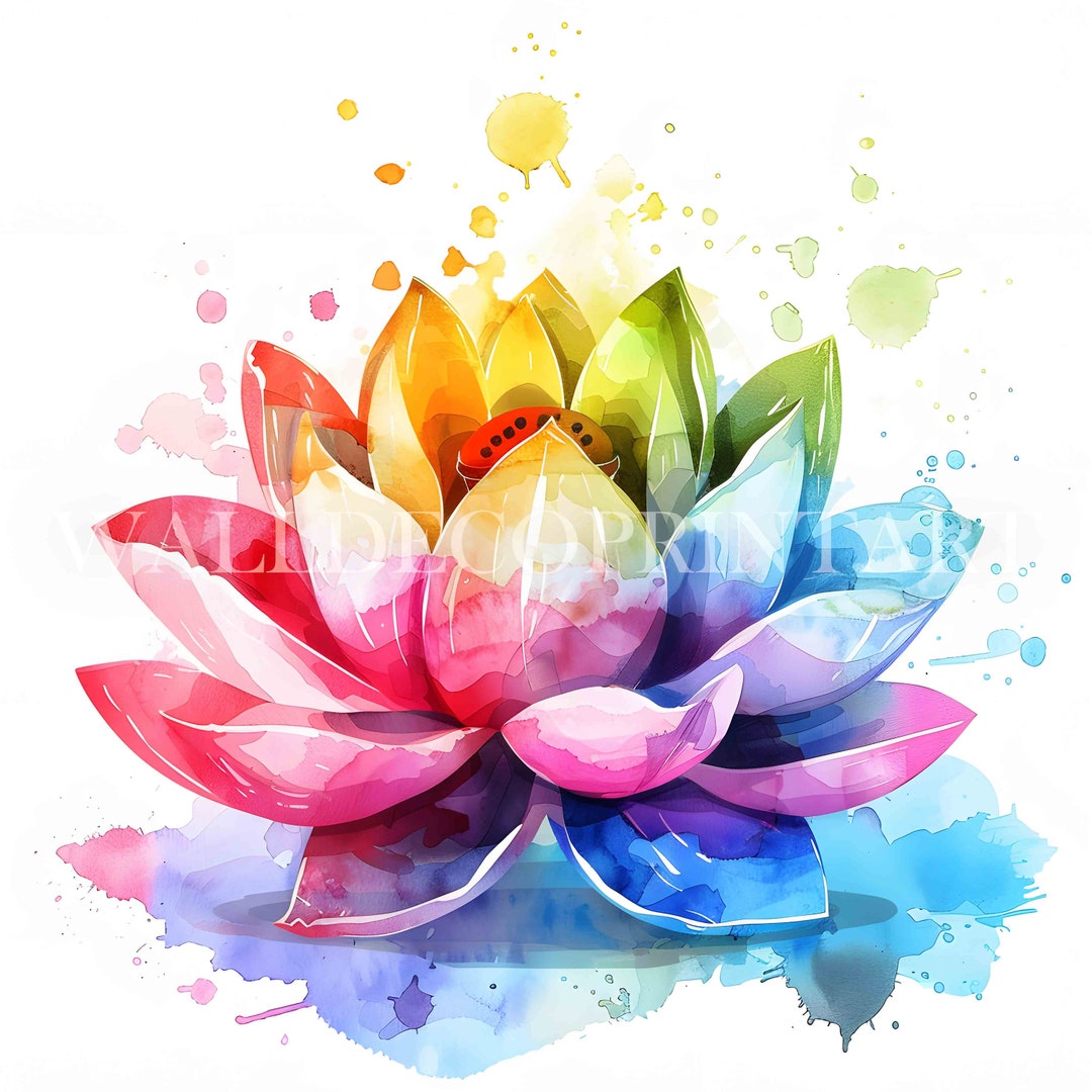 Rainbow Abstract Lotus Flower Clipart Bundle 10 High Quality JPG
