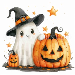 13 Cute Halloween Ghost Clipart Bundle - High Quality Images - Digital Downloads - Commercial Use, Watercolor, Mixed Media, Paper Craft