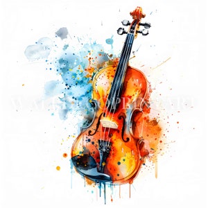 10 moderni bundle di clipart di violino - Immagini di alta qualità - Download digitale - Uso commerciale, arte murale ad acquerello, strumento musicale, misto