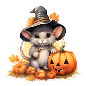 Bundle de cliparts mignon Halloween souris - 10 fichiers JPG de haute qualité, téléchargements numériques - usage commercial, aquarelle, techniques mixtes, créations numériques en papier