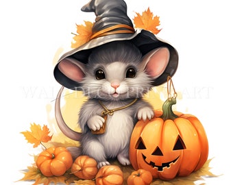 Cute Halloween Mouse Clipart Bundle - 10 High Quality JPGs, Digital Downloads - Commercial Use, Watercolor, Mixed Media, Digital Paper Craft