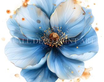 Pacchetto di clipart di fiori astratti blu e oro - 13 JPG di alta qualità - Download digitale - Uso commerciale, arte ad acquerello stampabile, digitale