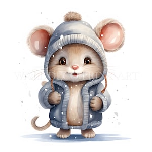 Christmas Mouse Clipart Bundle - 1 PNG & 9 High Quality JPGs - Digital Download - Commercial Use, Watercolor, Mixed Media, Digital Craft
