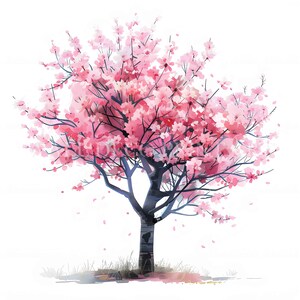 Splendidi alberi di ciliegio in fiore Clipart Bundle - 10 JPG di alta qualità - Download digitali - Uso commerciale Acquerello Tecnica mista Artigianato digitale