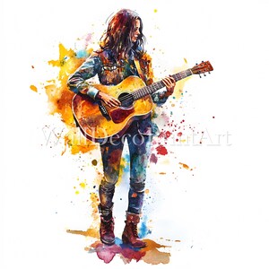 12 hipster meisje gitaar spelen clipartbundel - afbeelding van hoge kwaliteit - digitale download commercieel gebruik aquarel mixed media afdrukbaar papier