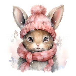 Süßes Weihnachtshasen Clipart Bundle - 1 PNG & 10 Hochwertige JPG - Digitaler Download - Kommerzielle Nutzung, Aquarell, Mixed Media, Digital