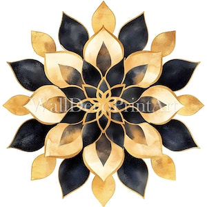 Zwart-gouden mandala bloemen clipartbundel - 10 hoge kwaliteit JPG - digitale download - Commercieel gebruik, afdrukbare aquarelkunst, papierkunst