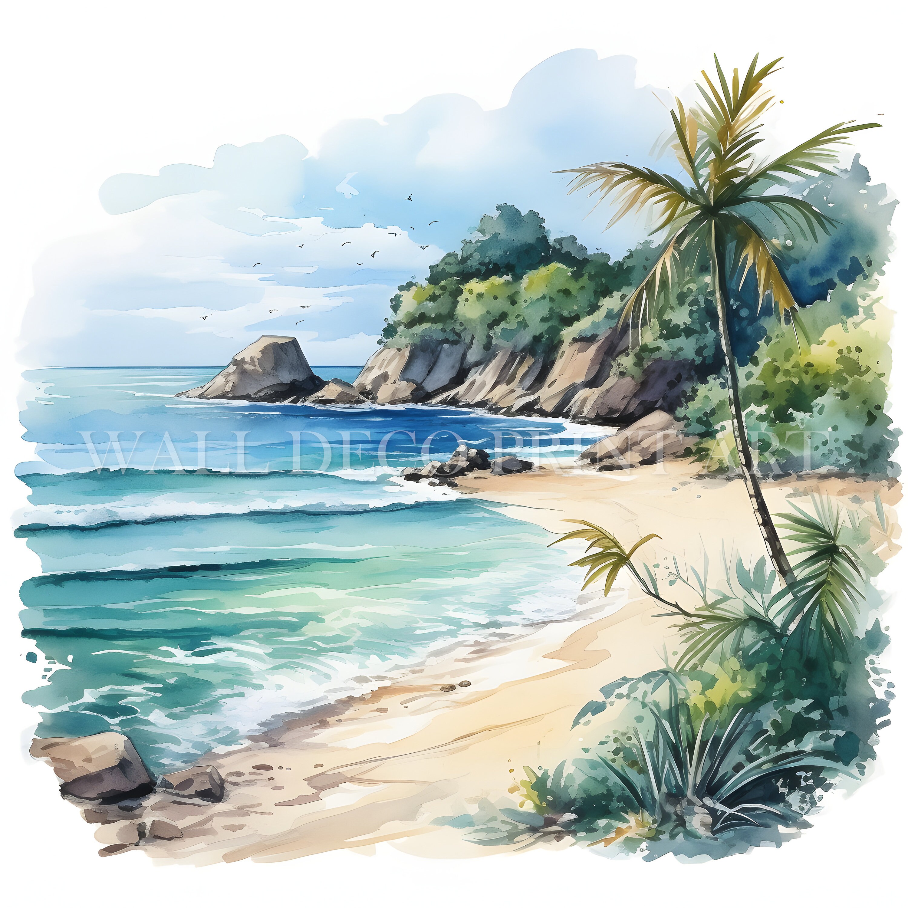 Watercolor Beautiful Beach Clipart Bundle - 10 High Quality JPGs - Digital Downloads - Commercial Use, Watercolor, Mixed Media, Paper Craft