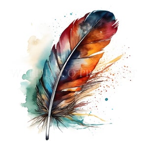 Colorful Feather Clipart Bundle - 15 JPG di alta qualità - Download digitali - Uso commerciale, acquerello, tecniche miste, artigianato digitale su carta