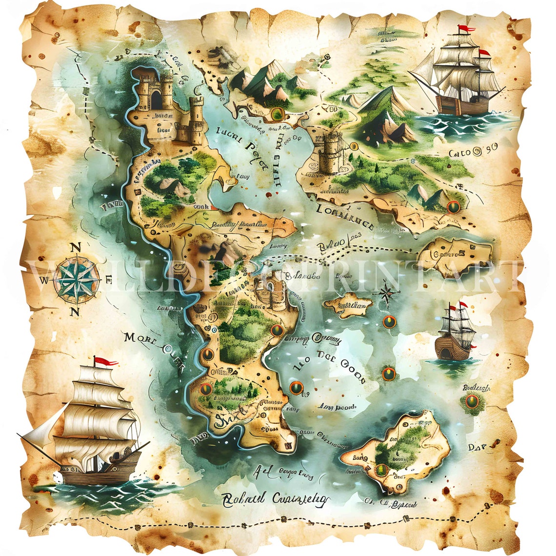 12 Fantasy Treasure Map Clipart Bundle - High Quality JPG - Digital ...