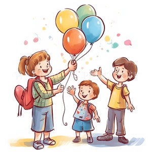 Clipart colorido del Día del Niño - 10 archivos JPG de alta calidad - Descargas digitales - Uso comercial, acuarela, técnica mixta, manualidades digitales en papel