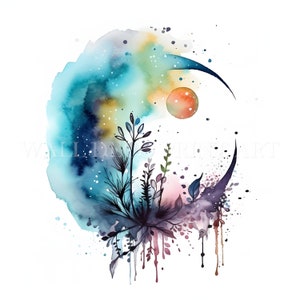 Crescent Moon Clipart Bundle - 17 JPG di alta qualità - Download digitali - Uso commerciale, acquerello, tecniche miste, artigianato digitale su carta