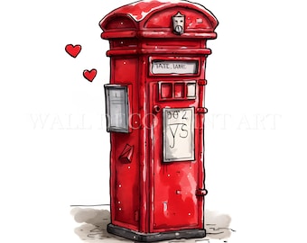 London Post Box Clipart Bundle - 11 High Quality JPGs - Digital Downloads - Commercial Use, Watercolor, Mixed Media, Digital Paper Craft