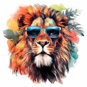 Leão Legal Com Óculos De Sol Clipart - 9 JPGs De Alta Qualidade - Download Digital - Uso Comercial, Aquarela, Mídia Mista, Papel Artesanal Digital