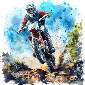 Motocross Fahrrad Clipart Bundle - 12 hochwertige JPGs - digitale Downloads - kommerzielle Nutzung, Aquarell, Mischtechnik, digitales Papier Handwerk