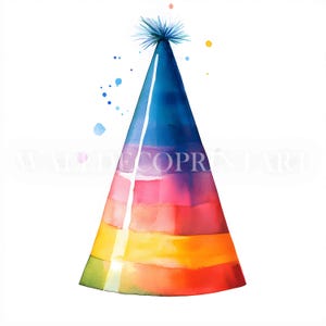 Paquete de imágenes prediseñadas de sombreros para fiestas de cumpleaños: 10 archivos JPG de alta calidad, descargas digitales, uso comercial, acuarela, técnica mixta, manualidades digitales en papel