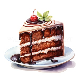 Tranche de gâteaux au chocolat Clipart-10 fichiers JPG de haute qualité-téléchargements numériques-usage commercial, aquarelle, techniques mixtes, créations numériques en papier