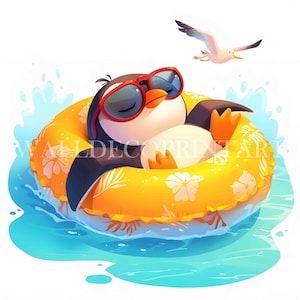 11 Penguin on Beach Clipart Bundle - Wysokiej jakości JPG - Pobieranie cyfrowe - Użytek komercyjny, Digital Paper Craft w technice mieszanej Junk Journal Art