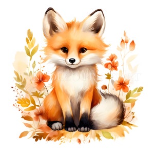 Cute Little Fox Clipart Bundle - 9 High Quality JPG - Digital Downloads - Commercial Use, Watercolor, Mixed Media, Digital Craft, Animal