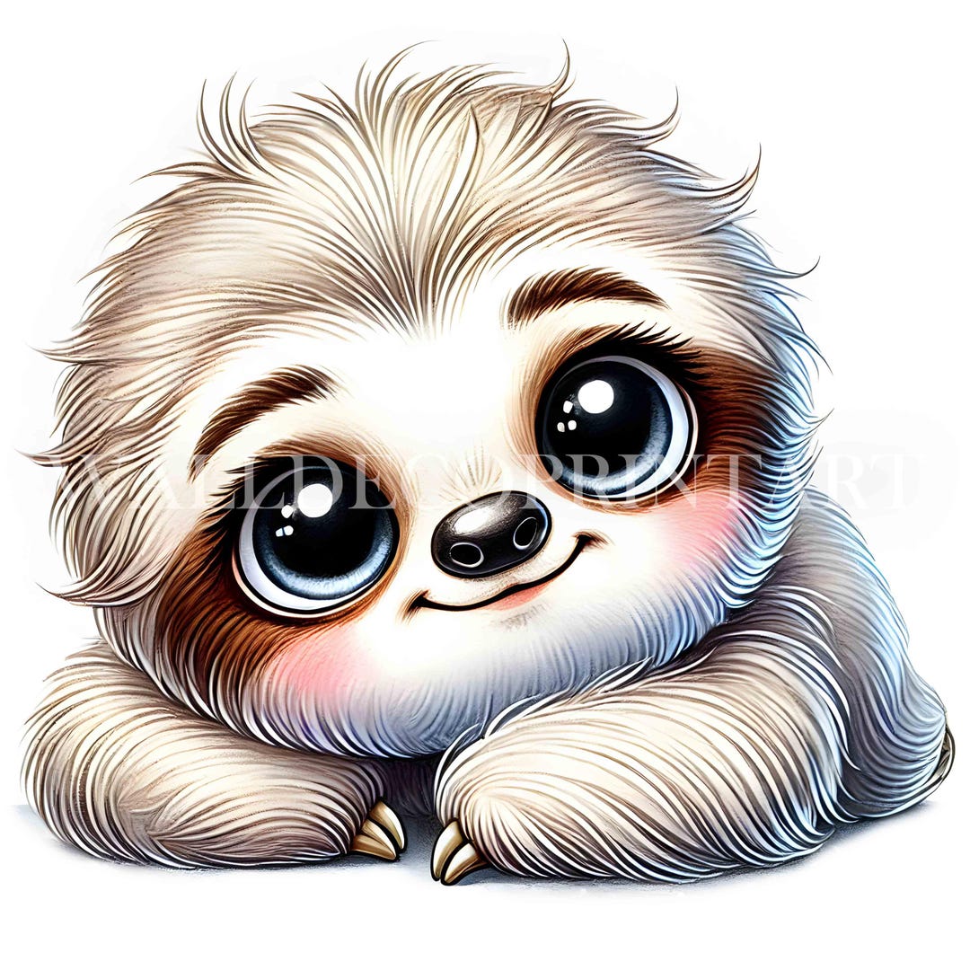 Soft Sketch Cute Sloth Clipart Bundle - 5 High Quality Jpgs - Digital ...