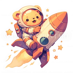 Paquete de 11 imágenes prediseñadas de astronautas y osos de peluche mullidos: JPG de alta calidad, descarga digital, uso comercial, diario de manualidades digitales con técnica mixta