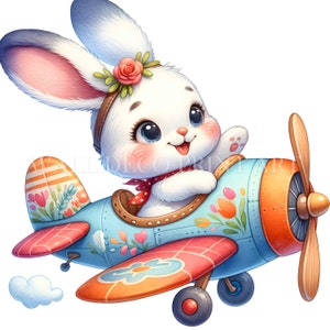 Baby-Kaninchen im Flugzeug-Clipart-Bundle - 12 hochwertige Bilder - digitaler Download - kommerzielle Nutzung Aquarell Mixed Media Digital Craft