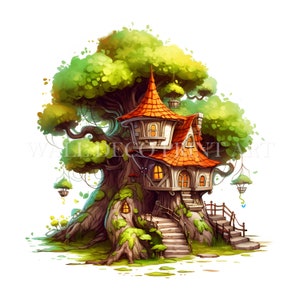Watercolor Magic Treehouse Clipart Bundle - 10 High Quality JPGs - Digital Downloads - Commercial Use, Watercolor, Mixed Media, Paper Craft