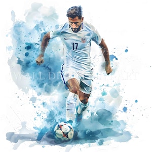 Clipart di giocatori di calcio - 10 JPG di alta qualità - Download digitali - Uso commerciale, acquerello, tecniche miste, artigianato di carta digitale, digitale