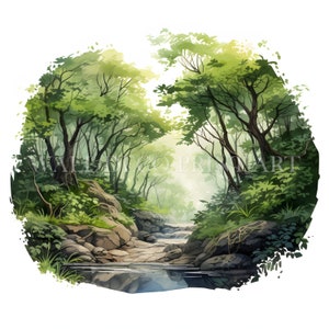 Aquarel Old Forest Clipart-bundel - 10 hoge kwaliteit JPG's - Digitale downloads - Commercieel gebruik, aquarel, Mixed media, Paper Craft