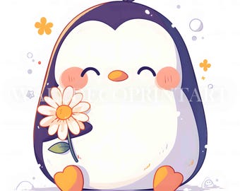 8 Cute Spring Penguin Clipart Bundle - High Quality JPG - Digital Download - Commercial Use, Mixed Media Digital Craft Junk Journal Wall Art