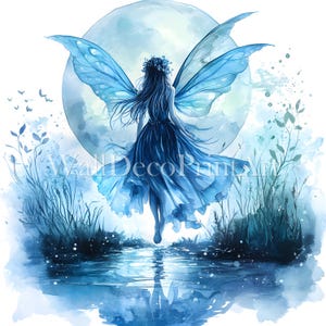 Fata azzurra Clipart Bundle - 10 JPG di alta qualità - Download digitale - Uso commerciale Acquerello Tecnica mista Carta stampabile Artigianato Fantasy
