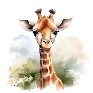 Bellissimo pacchetto di clipart di giraffa nel prato - 10 JPG di alta qualità - Download digitale - Uso commerciale, acquerello, tecniche miste, artigianato digitale