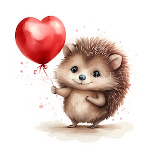 Pacote de clipart de ouriço de dia dos namorados - 11 JPG de alta qualidade - Downloads digitais - Uso comercial, aquarela, mídia mista, artesanato digital