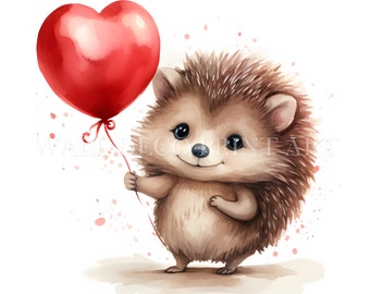 Valentine Hedgehog Clipart Bundle - 11 High Quality JPG - Digital Downloads - Commercial Use, Watercolor, Mixed Media, Digital Craft