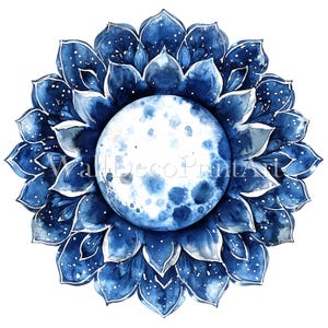 Lot de 12 cliparts fleur mandala lune magnifique - fichiers JPG de haute qualité - téléchargement numérique - papier numérique aquarelle technique mixte à usage commercial