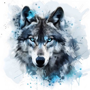Witte grijze wolf clipartbundel - 10 hoge kwaliteit JPG - digitale download - commercieel gebruik, aquarel, digitaal ambacht, ongewenste tijdschriften, kunst aan de muur
