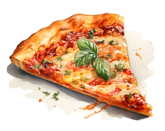 Lot de 10 cliparts PIZZA fraîchement sorti du four - 10 fichiers JPG de haute qualité - téléchargements numériques - utilisation commerciale, aquarelle, techniques mixtes, créations numériques en papier
