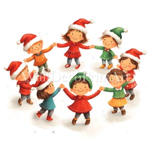 11 Noël pour enfants célébrant des cliparts - JPG haute qualité - Image en téléchargement numérique, usage commercial, technique mixte, aquarelle en papier