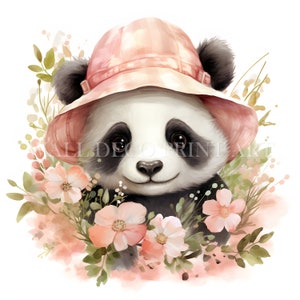 Bundle de cliparts mignon fleur de printemps Panda-10 JPG haute qualité-téléchargement numérique-usage commercial, aquarelle, techniques mixtes, papier numérique