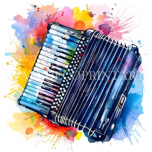 10 bellissimi pacchetti di clipart di fisarmoniche - Immagini di alta qualità - Download digitale - Uso commerciale Acquerello Arte murale Strumento musicale Misto