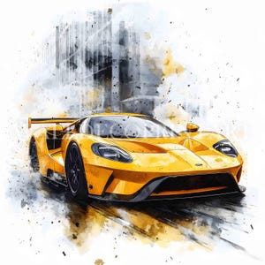 10 cliparts voitures de sport - fichiers JPG de haute qualité - téléchargements numériques - usage commercial, aquarelle, supports imprimables, créations numériques en papier, art sportif