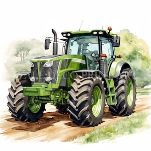 Aquarell Traktor Clipart Bundle - 10 hochwertige JPGs - Digitale Downloads - Kommerzielle Nutzung, Aquarell, Mischtechnik, Digitales Papier Handwerk