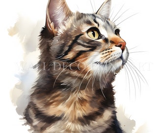 Niedliches getigerte Katzen-Clipart-Bundle - 10 hochwertige JPGs - digitale Downloads - kommerzielle Nutzung, Aquarell, Mischtechnik, digitales Papiermodell